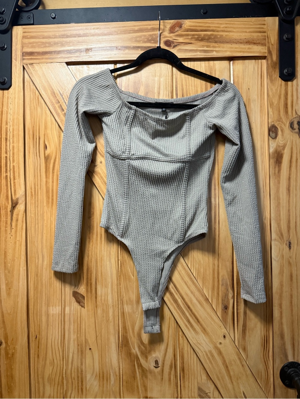Fashion Nova taupe Ribbed Off-Shoulder Bodysuit